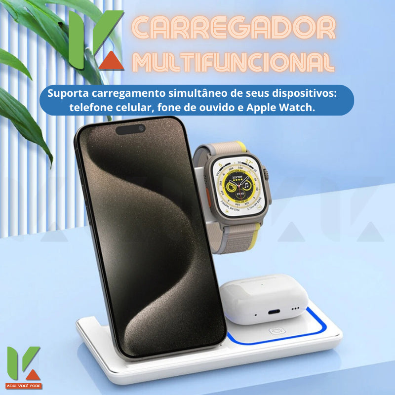 K´ Carregador Wireless Sem Fio Carregamento Rápido, Celular, Apple Watch e AirPods