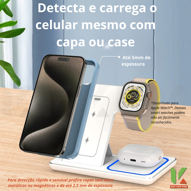 K´ Carregador Wireless Sem Fio Carregamento Rápido, Celular, Apple Watch e AirPods