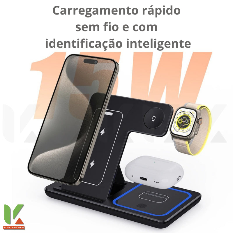 K´ Carregador Wireless Sem Fio Carregamento Rápido, Celular, Apple Watch e AirPods