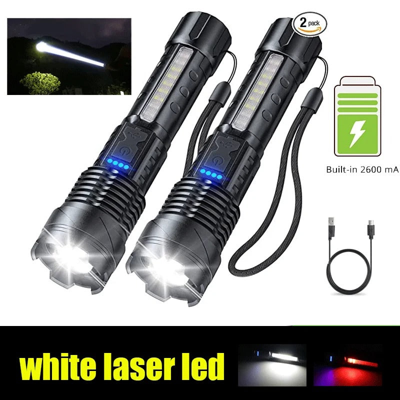 K´Lanterna LaserMAX Ultra com luz lateral, USB recarregável, lâmpada Zoom, Camping e Pesca